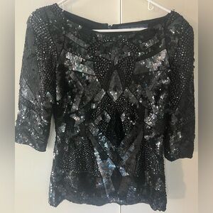 Vintage French Connection Art Deco Exquisite Heavily Beaded Sequined Top sz 6